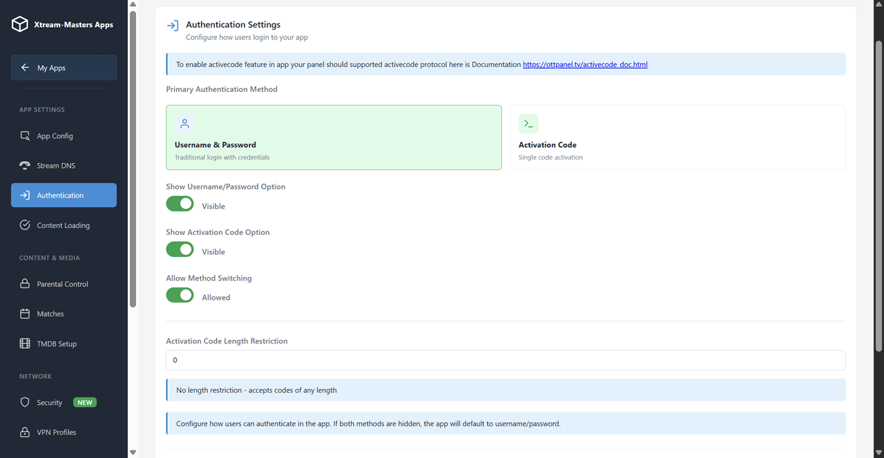 ActiveCode IPTV app admin panel device management screenshot 3