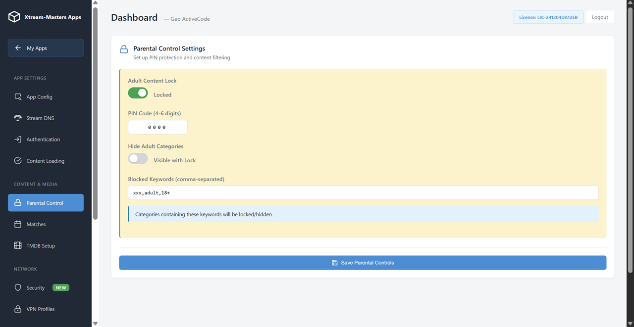 ActiveCode IPTV app admin panel device management screenshot 5